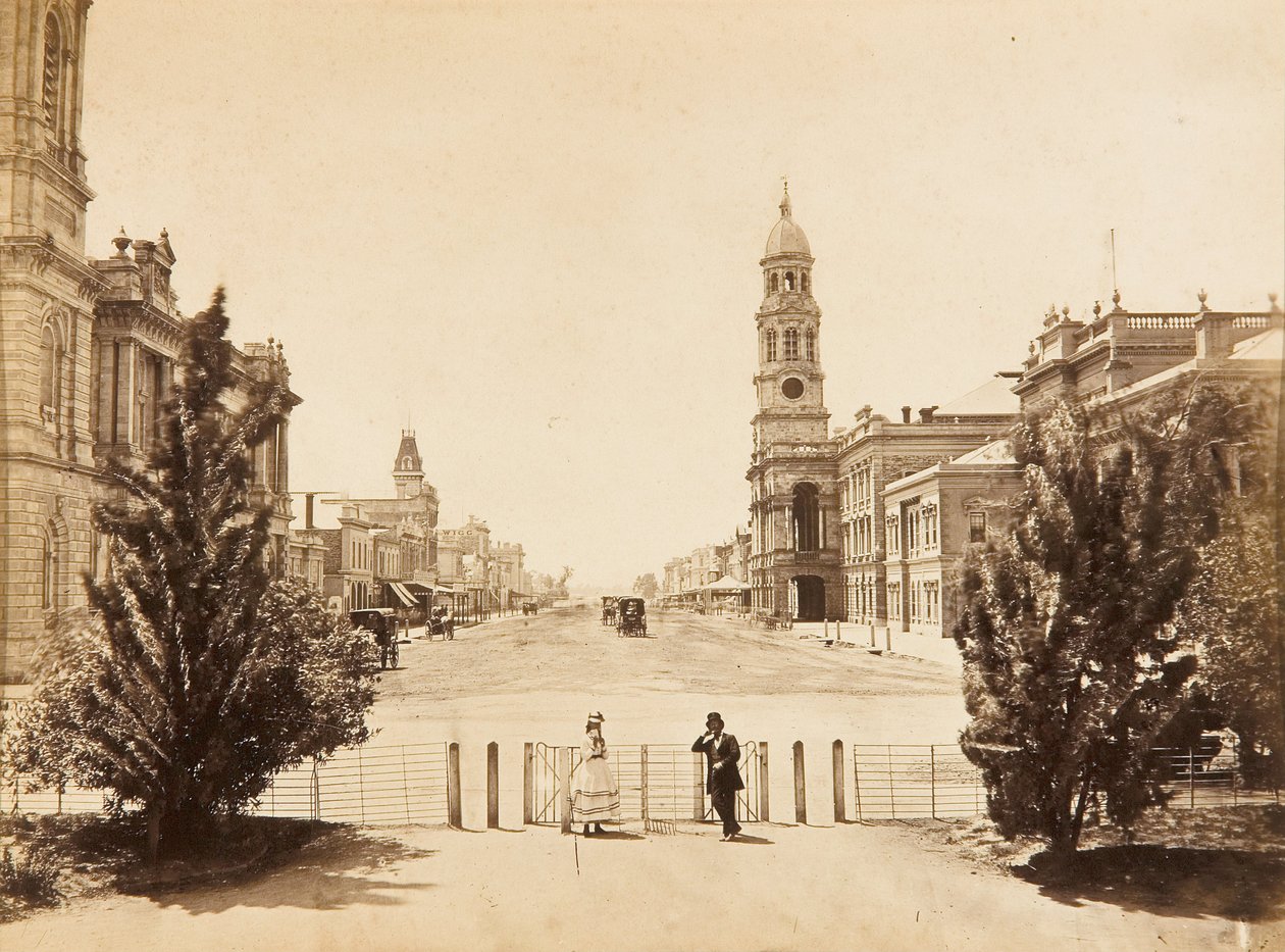 King William Street Adelaide, északra nézve a Victoria tértől alkotó: Samuel Sweet