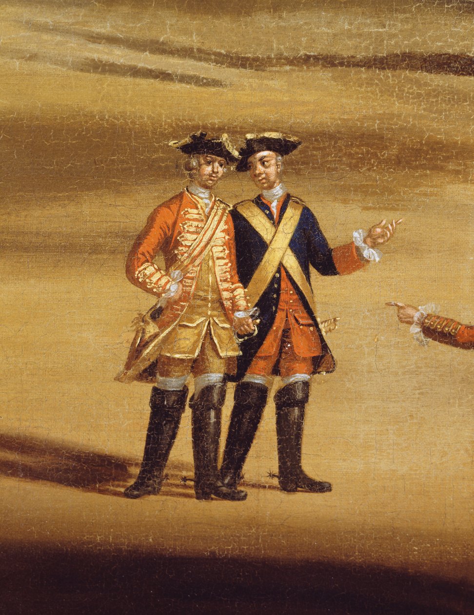 Két tiszt beszélget, 1758 körül, olaj, vászon, 237617 részlet alkotó: Samuel Wale