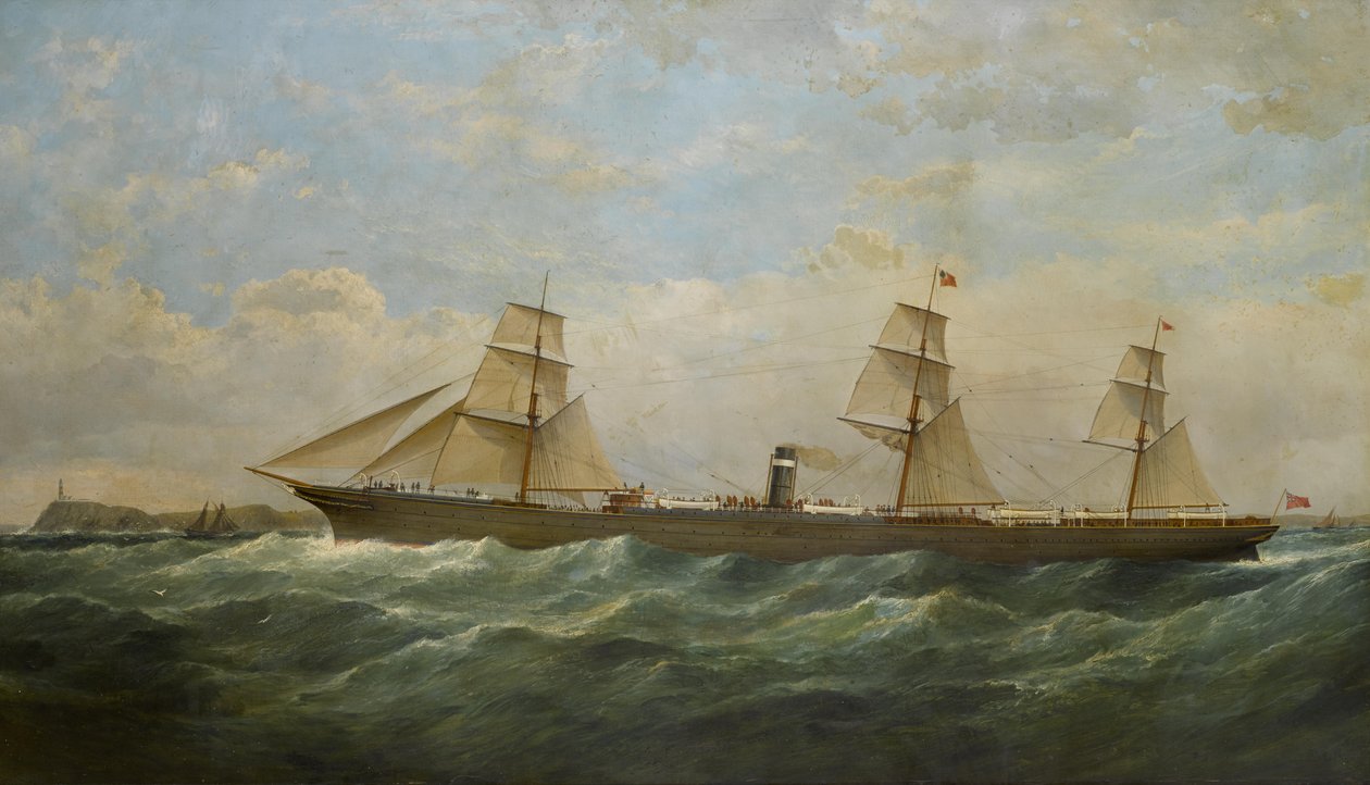 Berlini S. S. város kifelé haladva a Cape Pine világítótorony mellett halad el alkotó: Samuel Walters