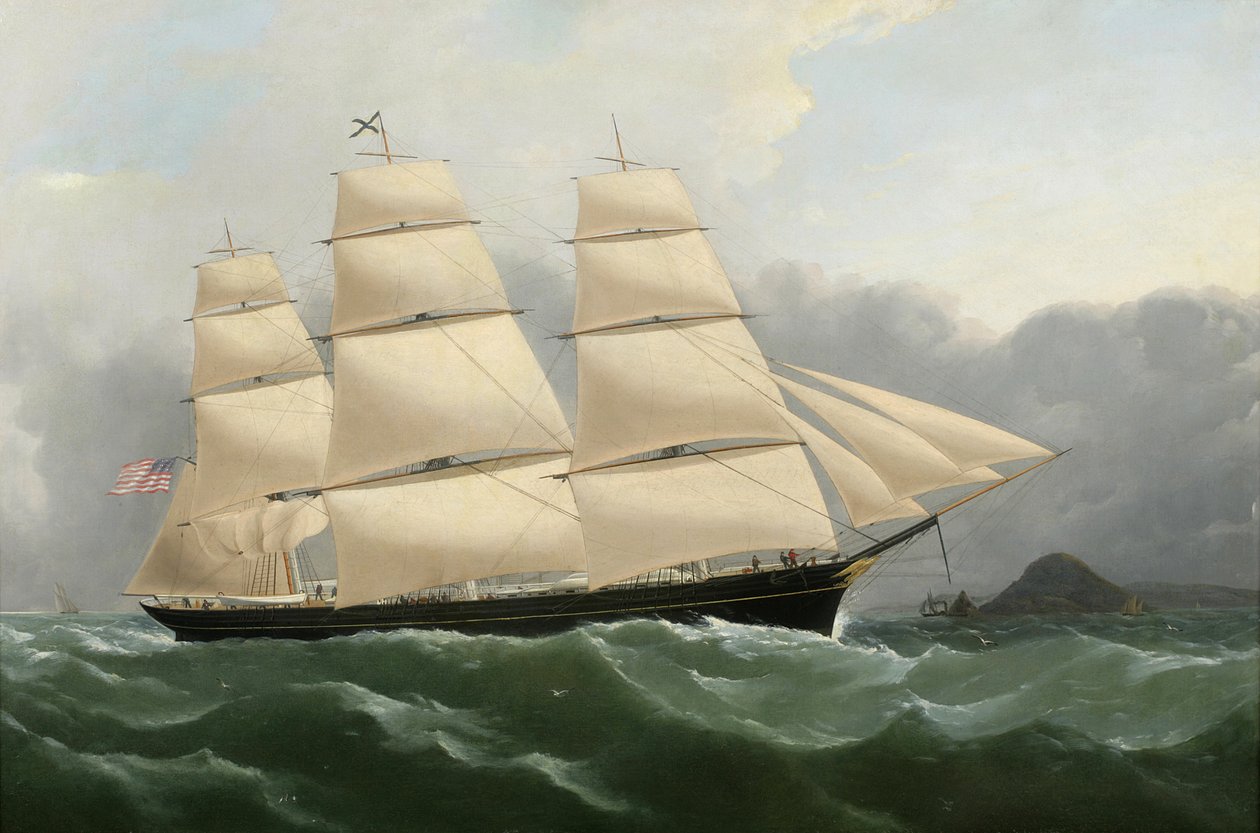 A „Challenge“ klipperhajó teljes vitorlával érkezik Anglia partjaihoz alkotó: Samuel Walters