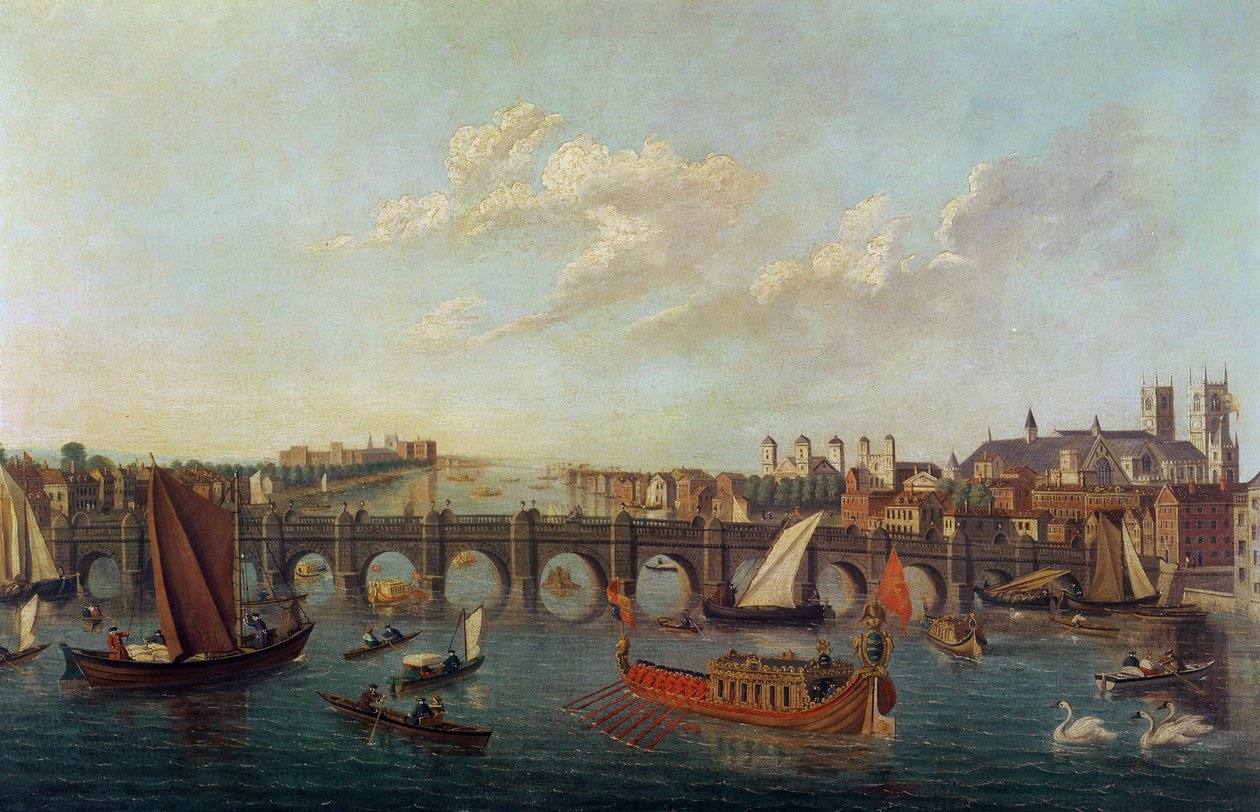Westminster Bridge, mindkét oldalán a Westminster Abbey és a Lambeth palota alkotó: Samuel after Scott