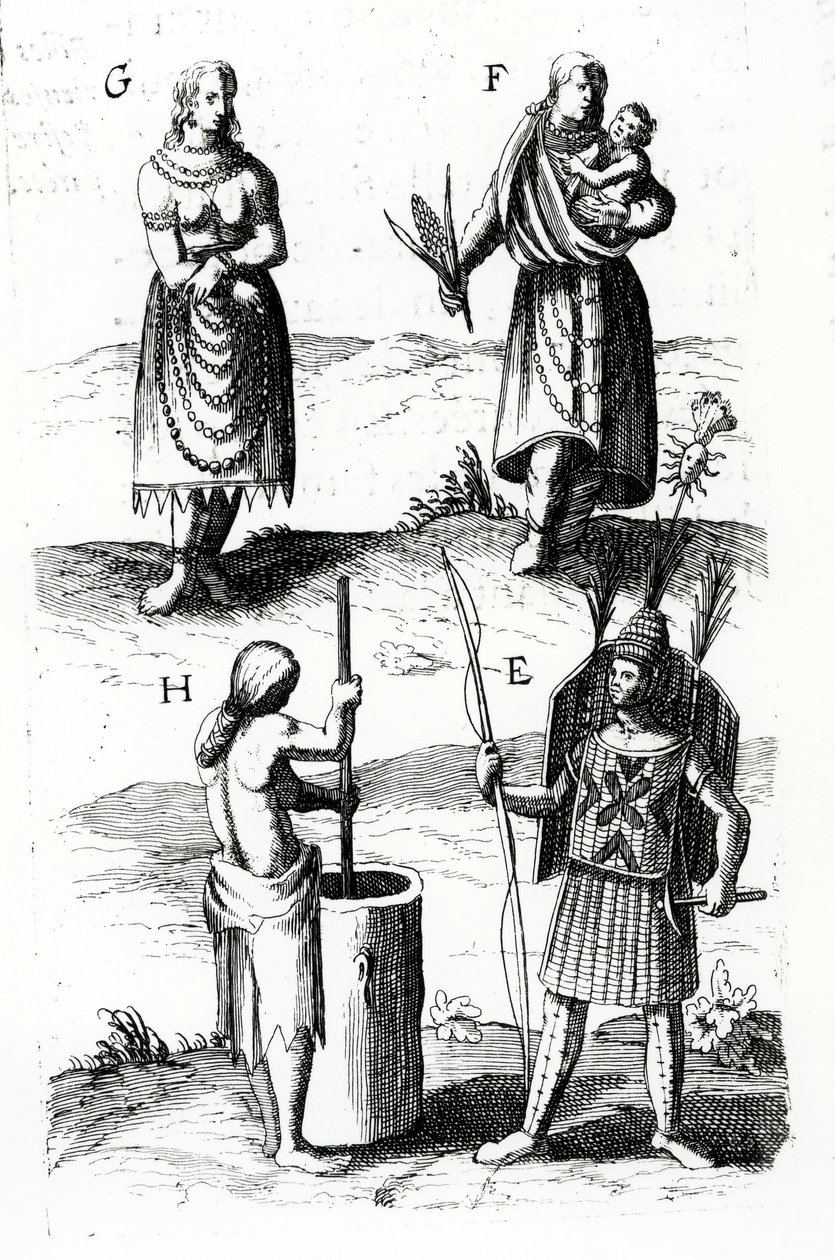 Illusztrációk Algonquin ruháról, metszet Samuel de Champlain (kb. 1574-1635) Sieur de Champlain utazásaiból, XVII. alkotó: Samuel de Champlain