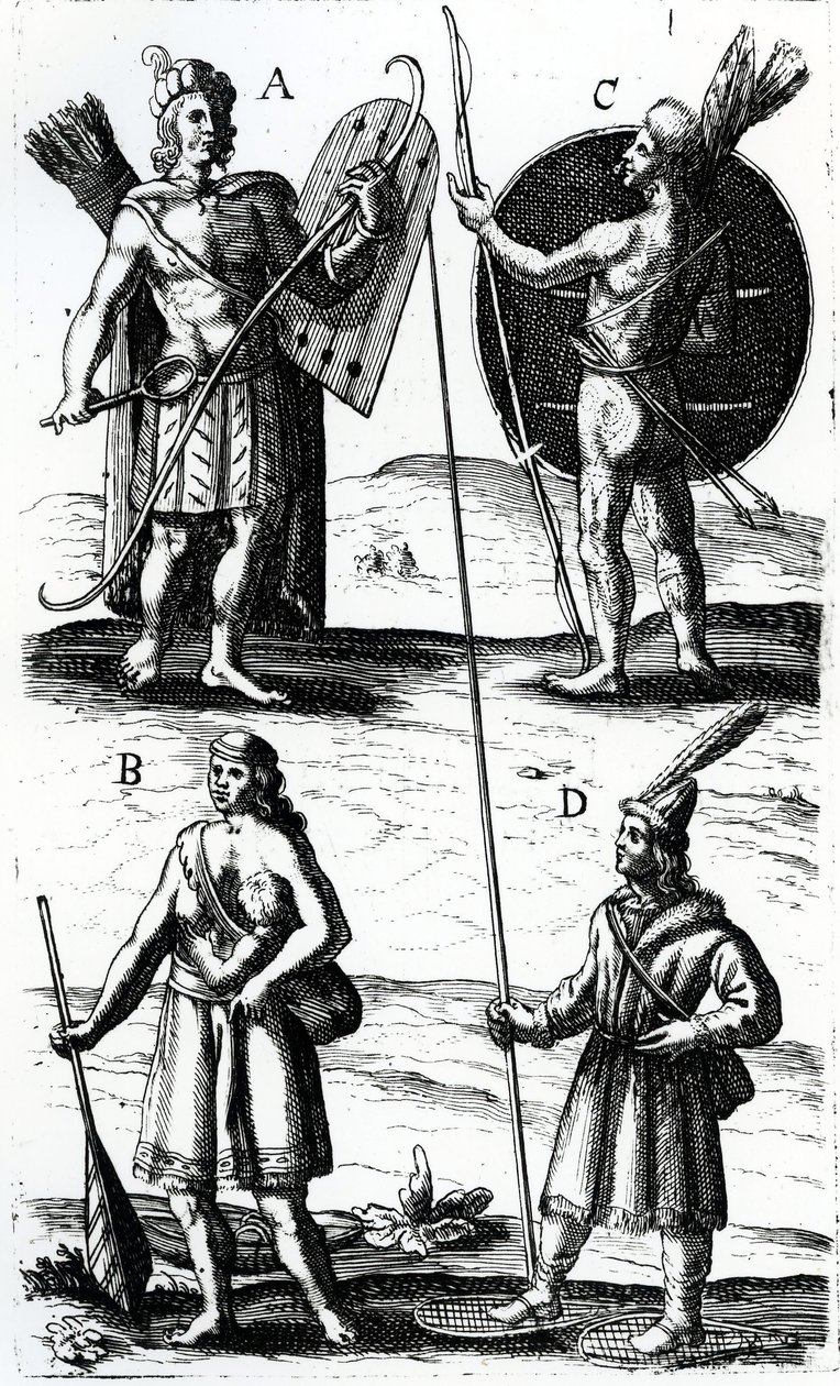 Illusztrációk Algonquin ruháról, metszet Samuel de Champlain (kb. 1574-1635) Sieur de Champlain utazásaiból, XVII. alkotó: Samuel de Champlain