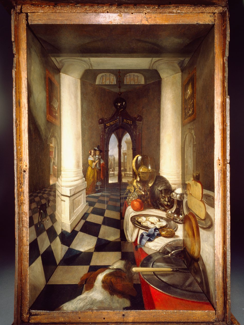 Egy holland belső tér perspektivikus doboza, 1663 (olajfesték, üvegtükör és dió) alkotó: Samuel van Hoogstraten