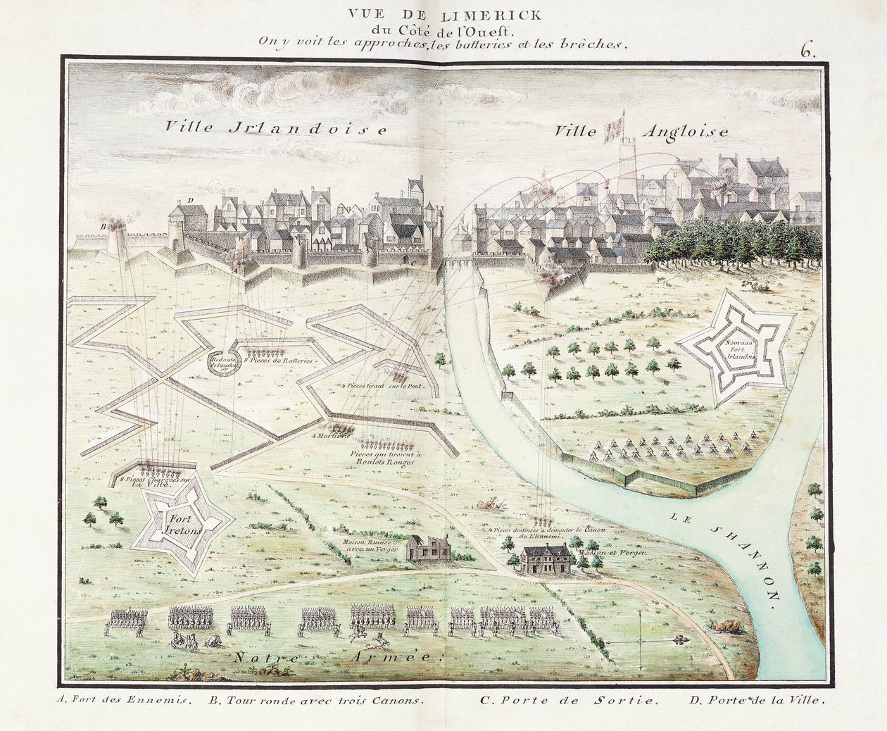 Limerick látképe, 1750 körül (akvarell tervek) alkotó: Samuel (after) Hobson