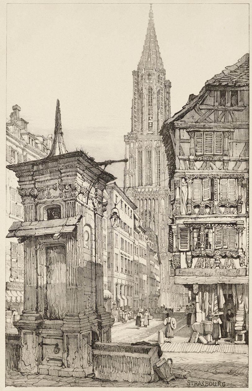A Rue Mercière és a strasbourgi katedrális nyugati frontja alkotó: Samuel (after) Prout
