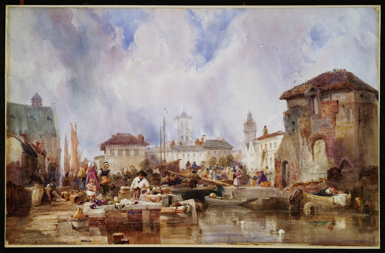 A piac a rakparton, Bruges alkotó: Samuel Austin