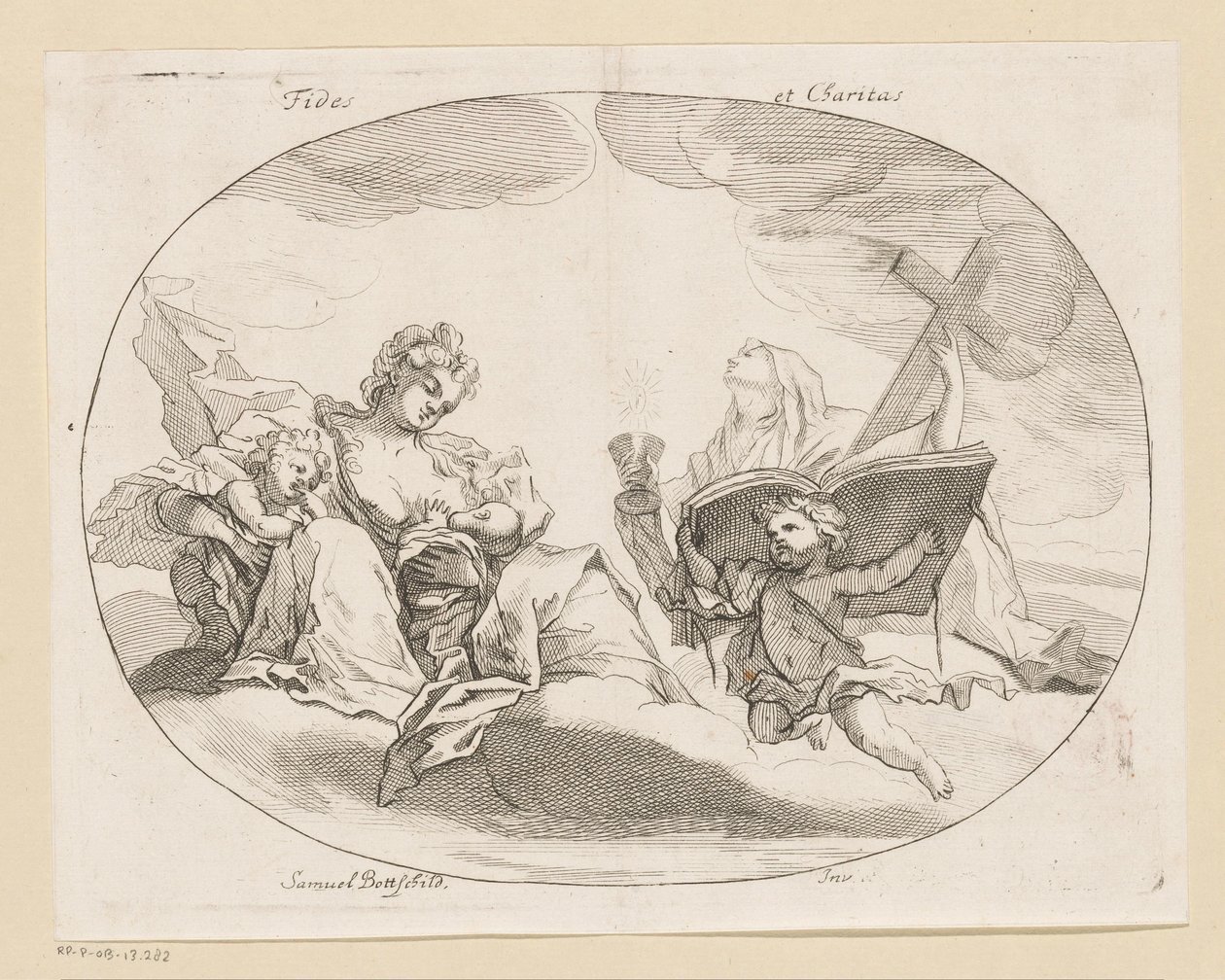 Fides (hit) és Charitas (szeretet) Fides et Charitas (cím a tárgyon) Különféle minták (sorozat címe) Opera Varia Historica, Poetica & Iconologica (sorozat címe) alkotó: Samuel Bottschild