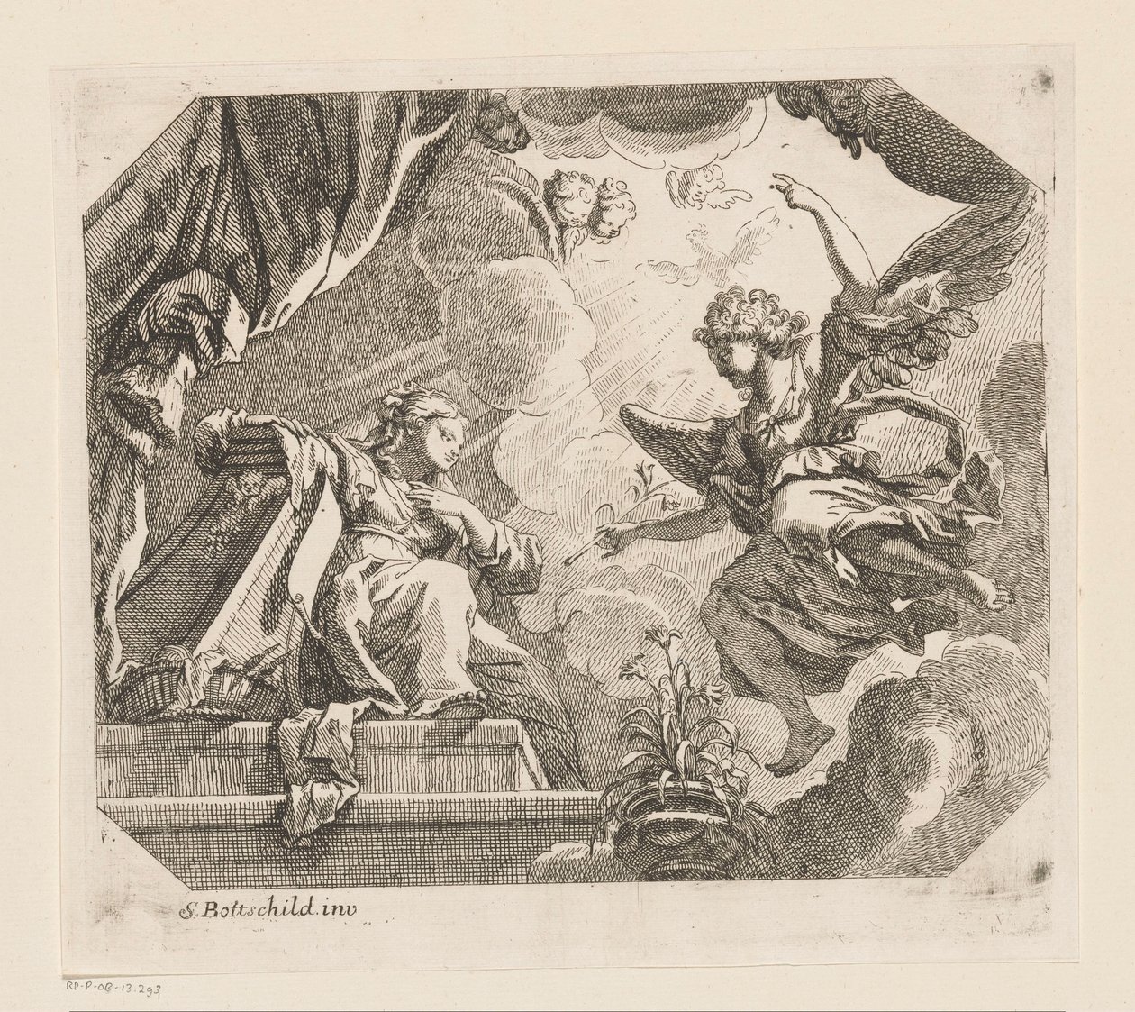 Angyali üdvözlet Máriának Különféle minták (sorozat címe) Opera Varia Historica, Poetica & Iconologica (sorozat címe) alkotó: Samuel Bottschild