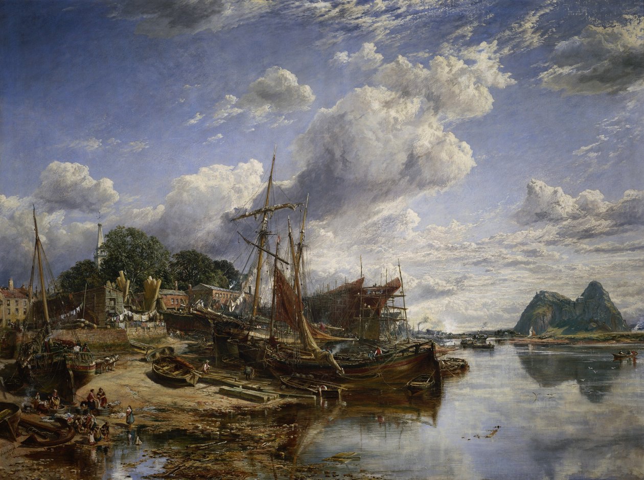 Az Archibald McMillan et fils cég hajógyára Dumbartonban (Skócia), amely "gabbarts", nagy skót hajók és acélvázas csónakok gyártásával foglalkozik. alkotó: Samuel Bough