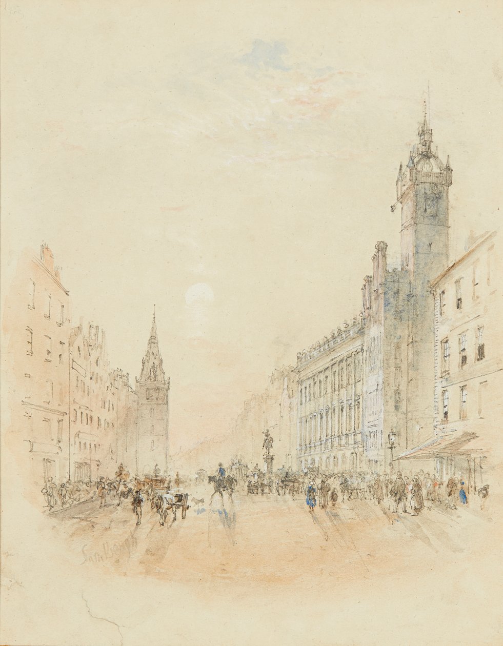 Trongate, Glasgow (ceruza és akvarell) alkotó: Samuel Bough