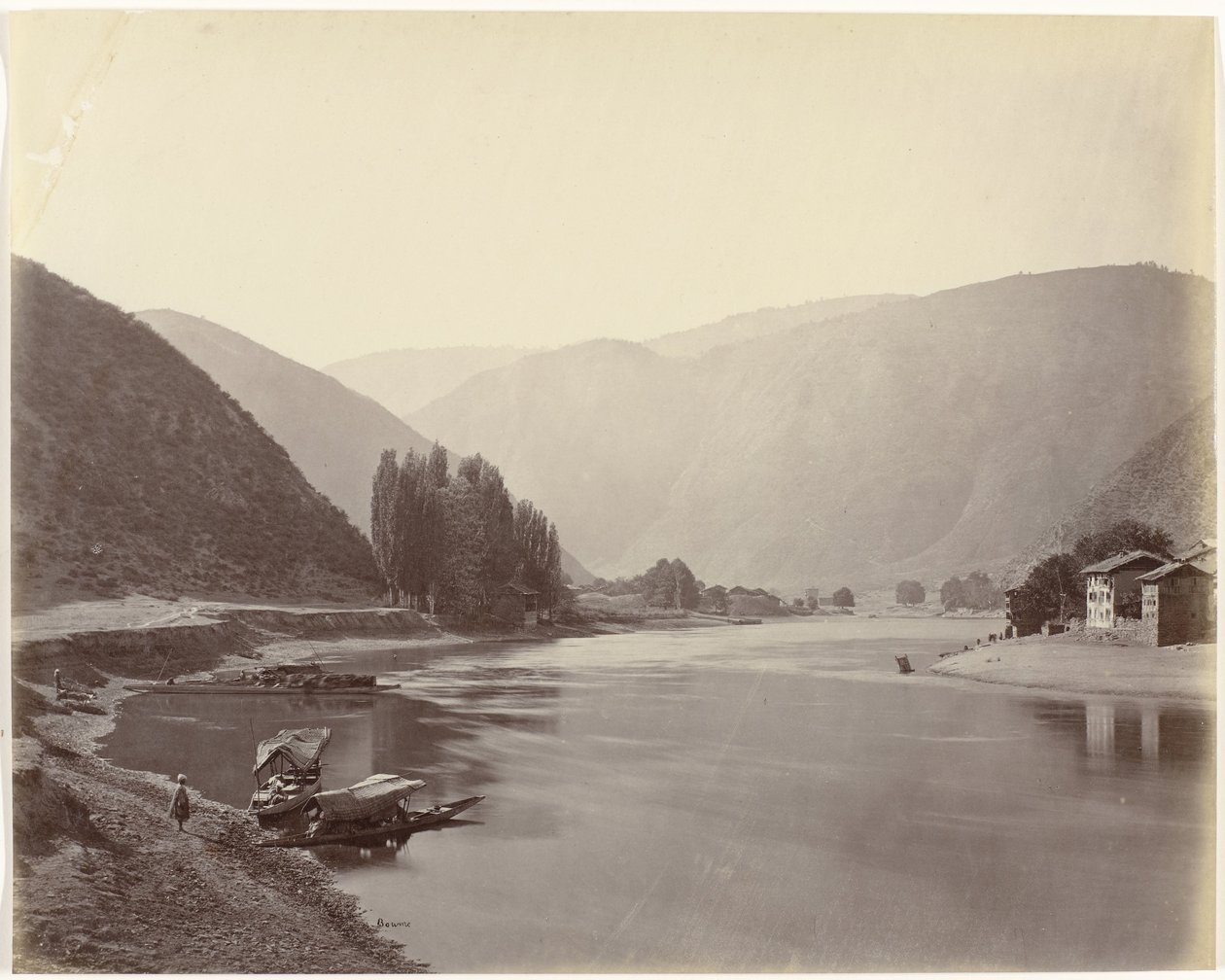 Rivierzicht nabij Baramulla, India Baramulla, kilátás a folyóra (eredeti cím) alkotó: Samuel Bourne (signed by artist)