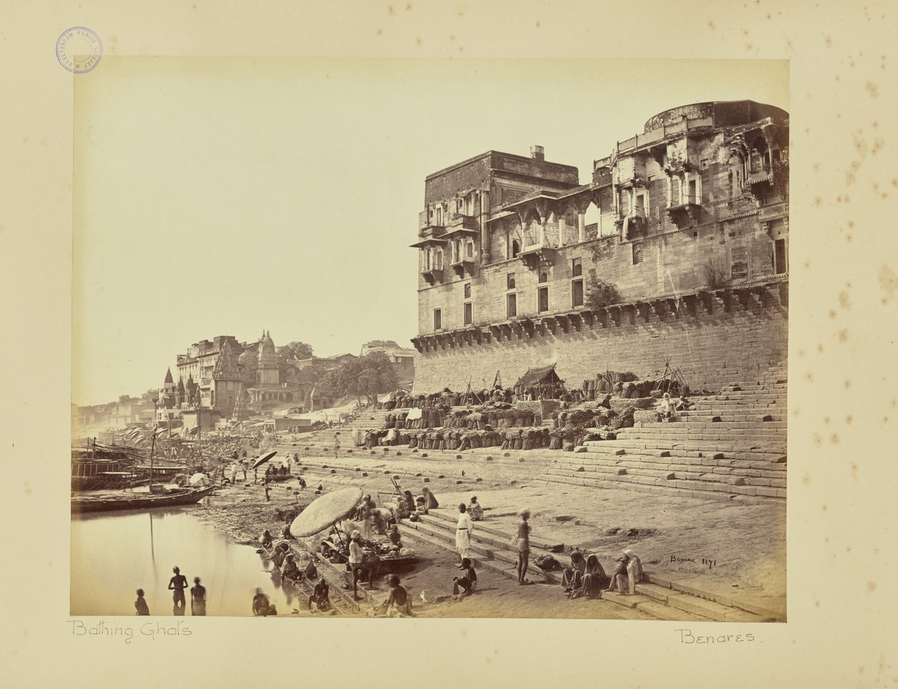 Benáresz - Raja Jai Singh csillagvizsgálója és a Dasaswamedh Ghat alkotó: Samuel Bourne