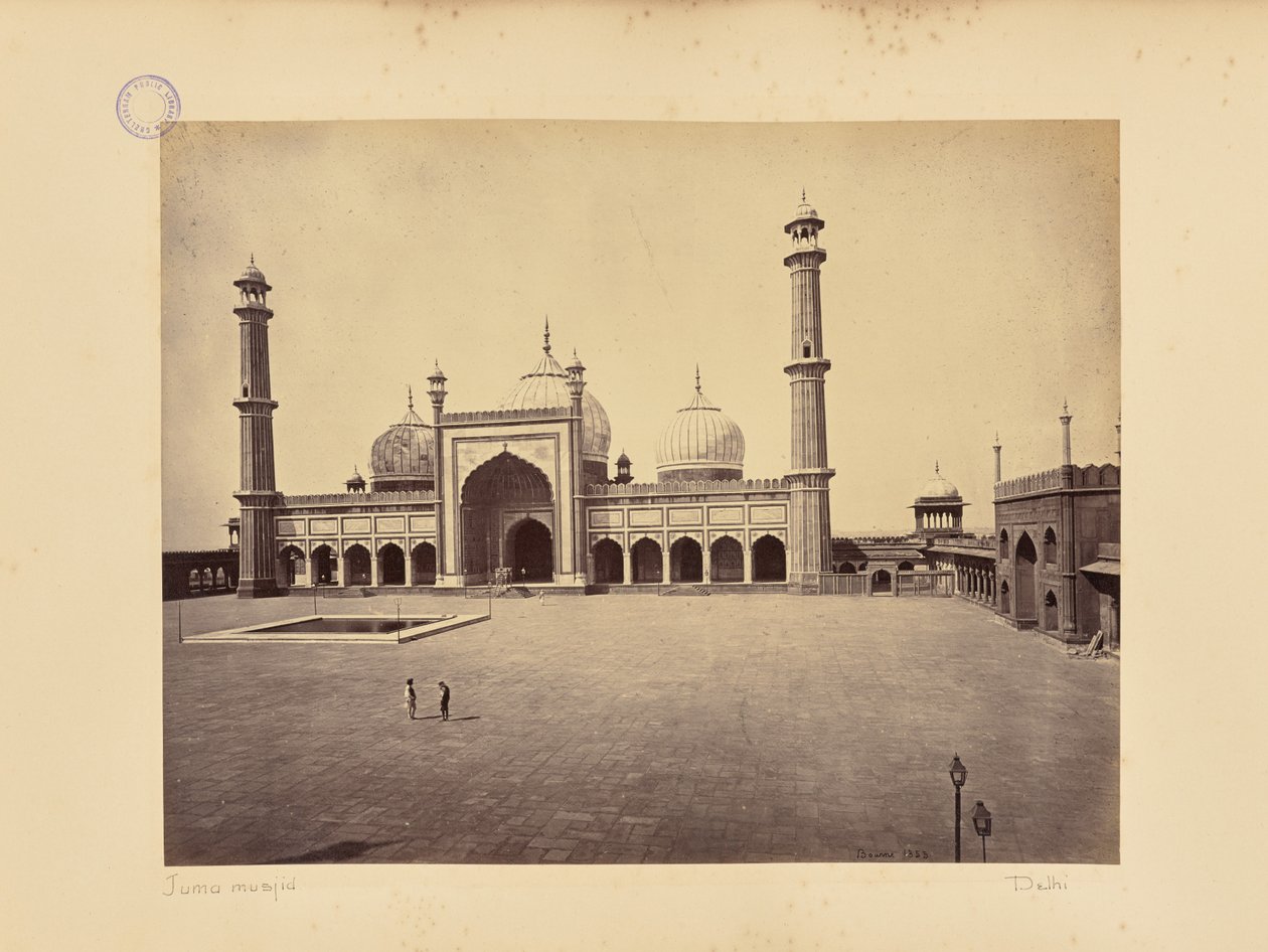 Delhi; a Jumma Musjid, a mecset és a négyszögletes udvar alkotó: Samuel Bourne