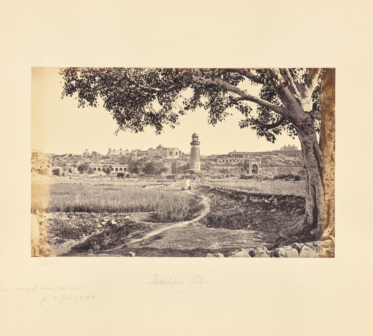 Fatehpur Sikri; a romok általános nézete (nyugati oldal), a domb lábától alkotó: Samuel Bourne