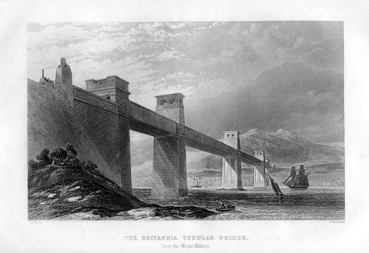 A Britannia Tubular Bridge a Menai-szoroson át, Wales, 1886 alkotó: Samuel Bradshaw