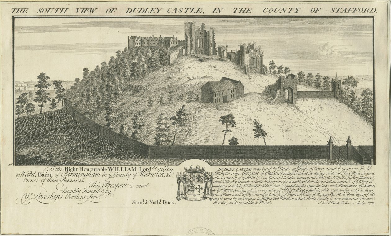 Dudley kastély: metszet, 1731 alkotó: Samuel Buck