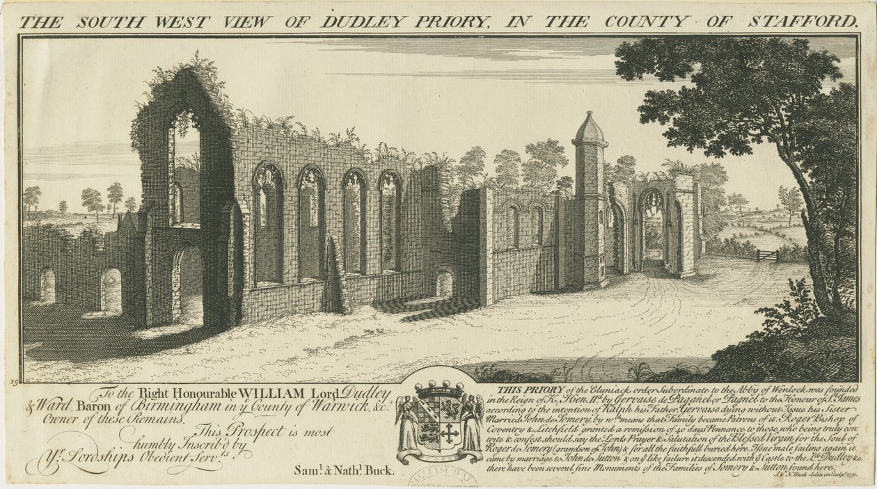 Dudley Priory: metszet alkotó: Samuel Buck