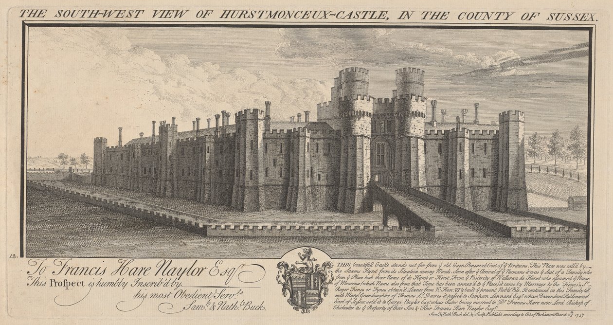 A délnyugati kilátás a Herstmonceux-kastélyra Sussex megyében alkotó: Samuel Buck