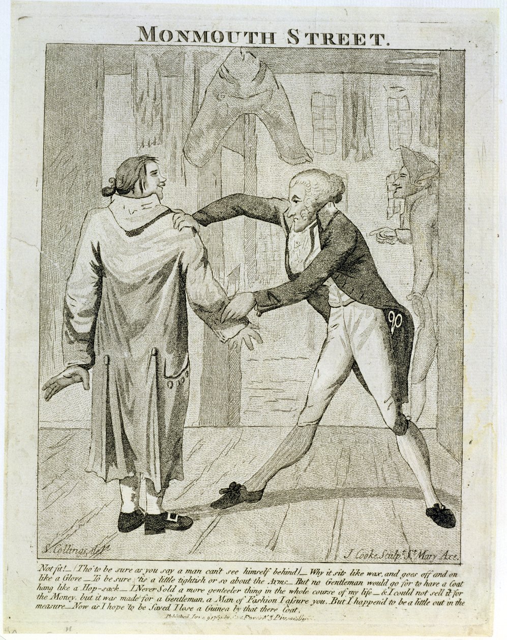 Monmouth Street, egy régi ruha eladó karikatúrája, J. Cooke metszete, 1789 alkotó: Samuel Collings