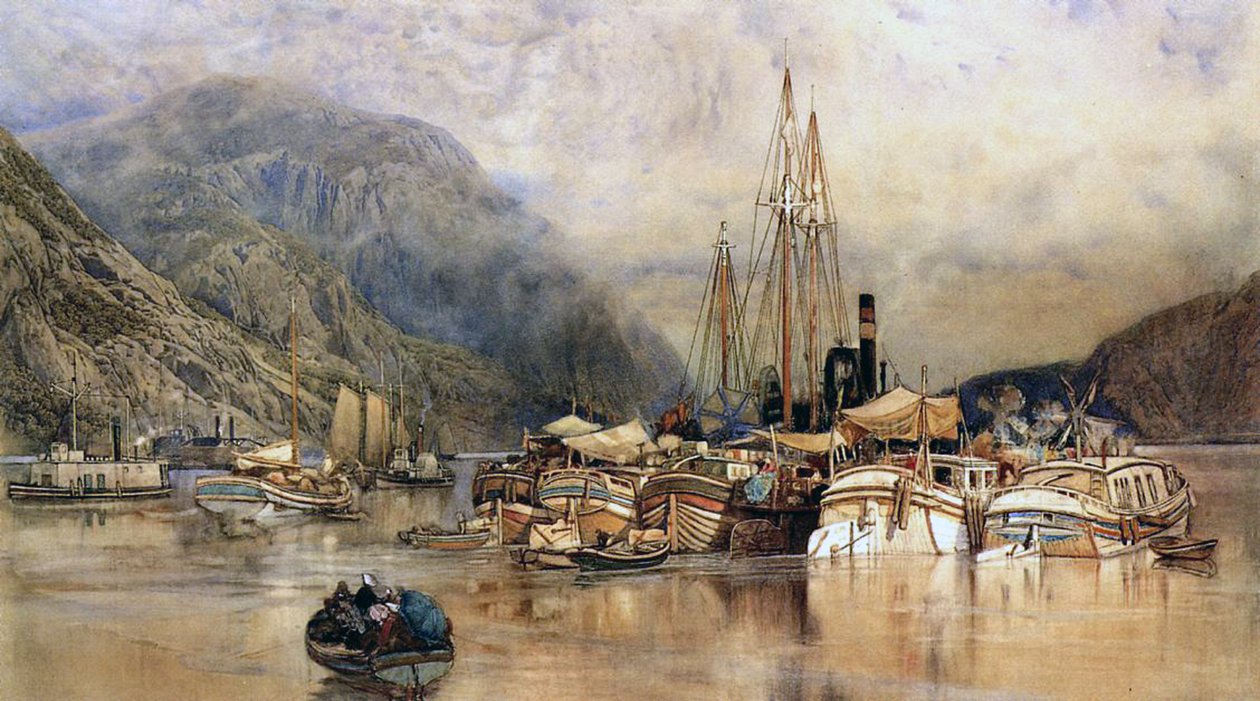 Szállítás a Hudson folyón (akvarell papíron) alkotó: Samuel Colman