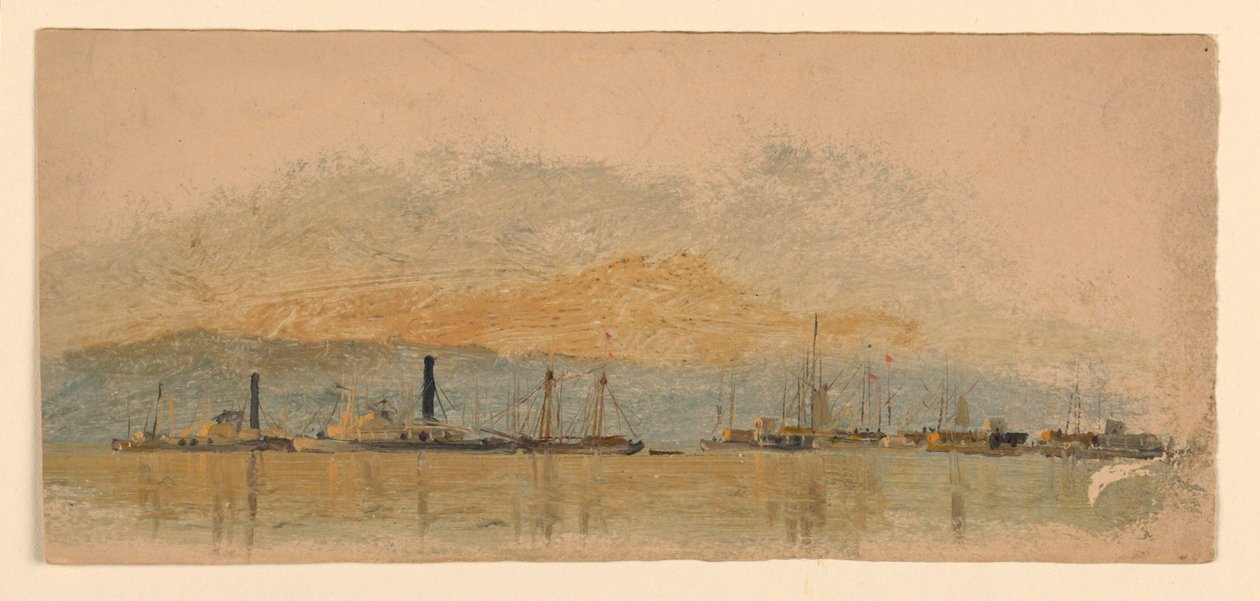 Gőzösök és hajók a folyón alkotó: Samuel Colman