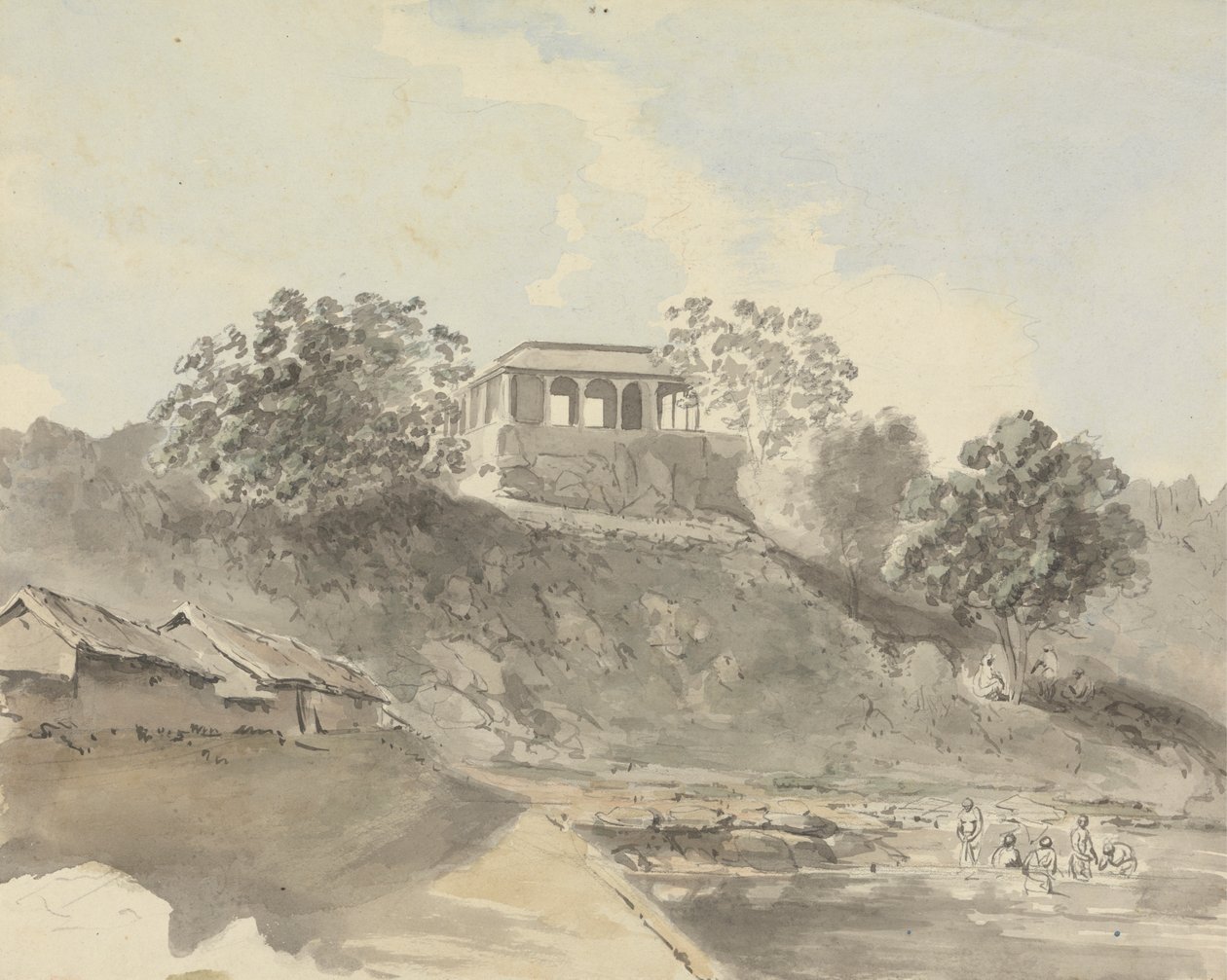 Folyó jelenet épületekkel alkotó: Samuel Davis