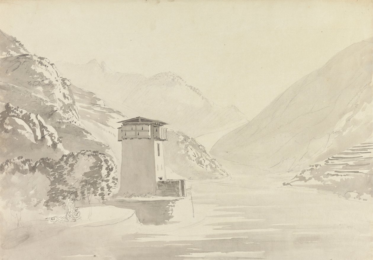 Kilátás a Wandepore-i hídról [Wangdu Phodrang] alkotó: Samuel Davis