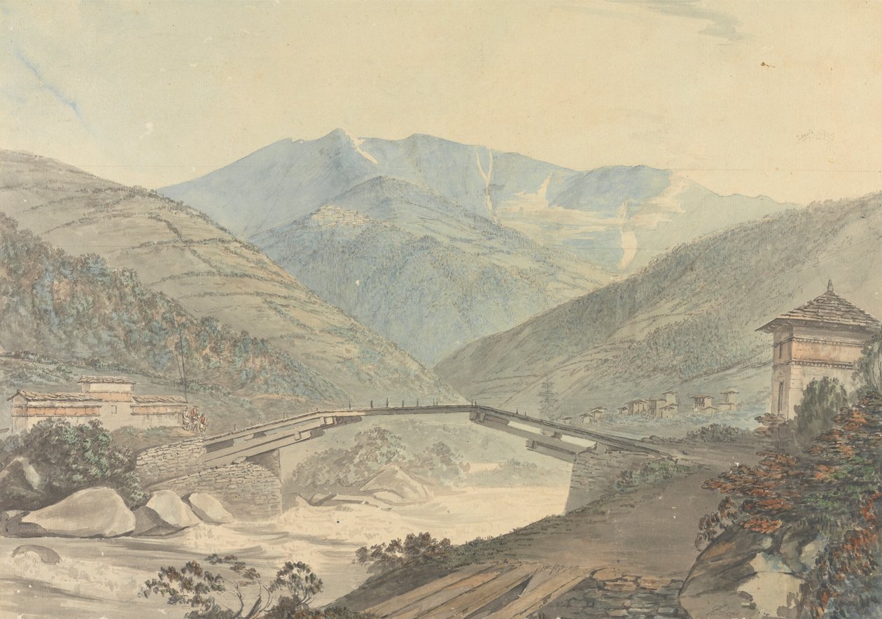 Kilátás Tassisudon [Tashicho Dzong] közelében, Bhutánban alkotó: Samuel Davis