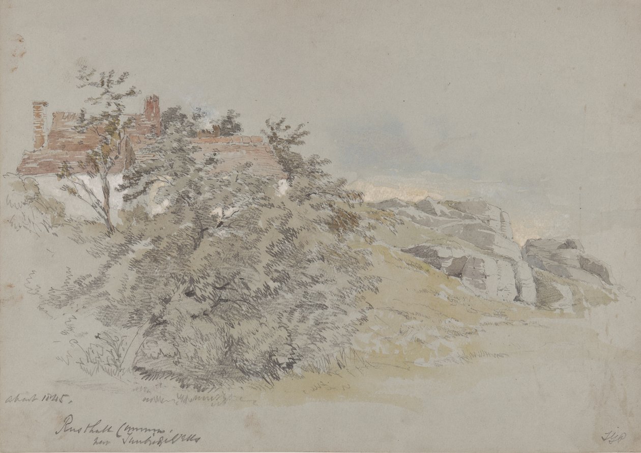 Rusthall Common, Tunbridge Wells közelében, 1845 körül (ceruza, wc és gouache papíron) alkotó: Samuel Gillespie Prout