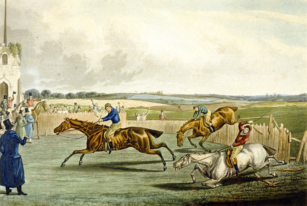 Forth Mile, Steeplechasingból, vésette Charles Hunt (1829-1900) (színes litó) alkotó: Samuel Henry (after) Alken