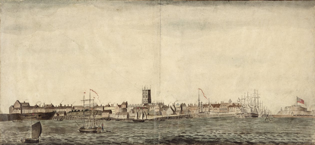 Kingston upon Hull délkeleti látképe (toll, tus és tus, mosás, papír) alkotó: Samuel Heywood