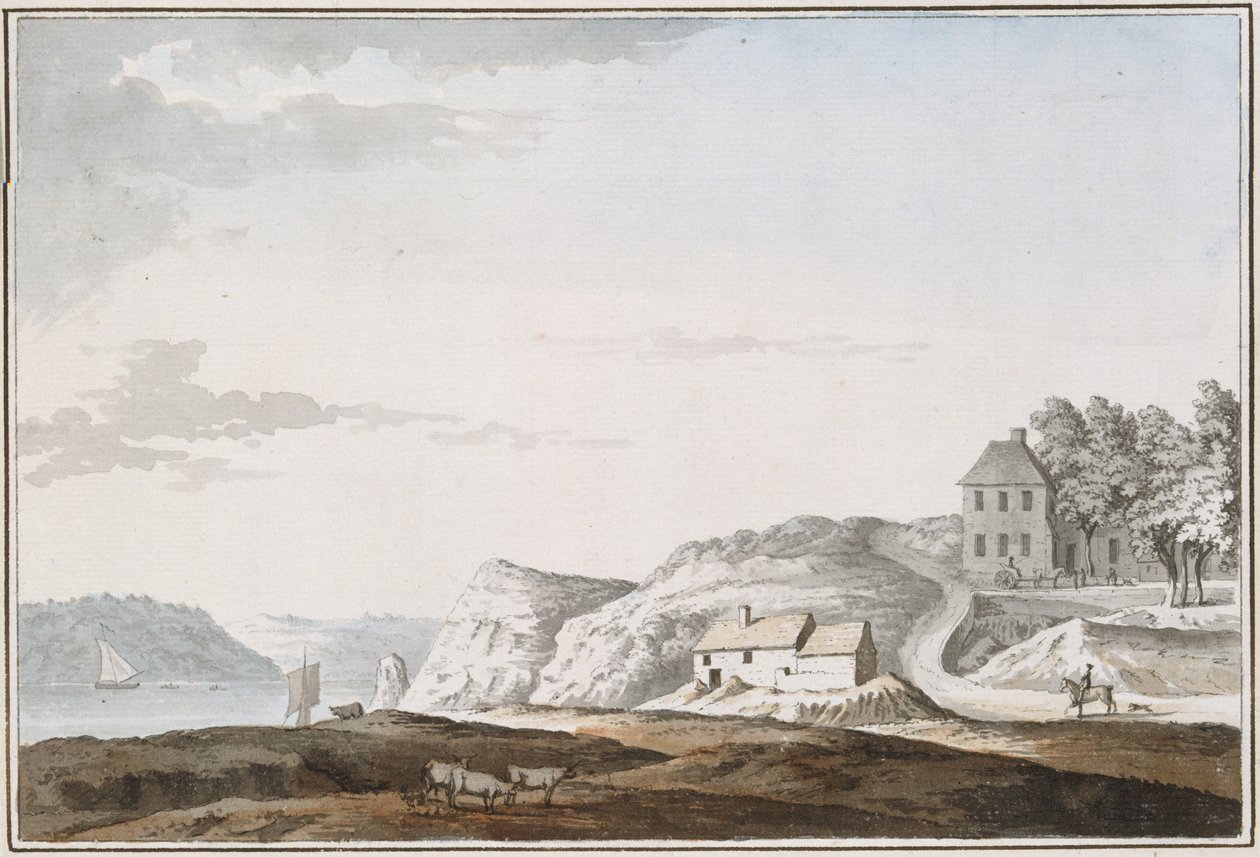 Aust Passage, Gloucestershire (akvarell és testfesték, papír) alkotó: Samuel Hieronymous Grimm