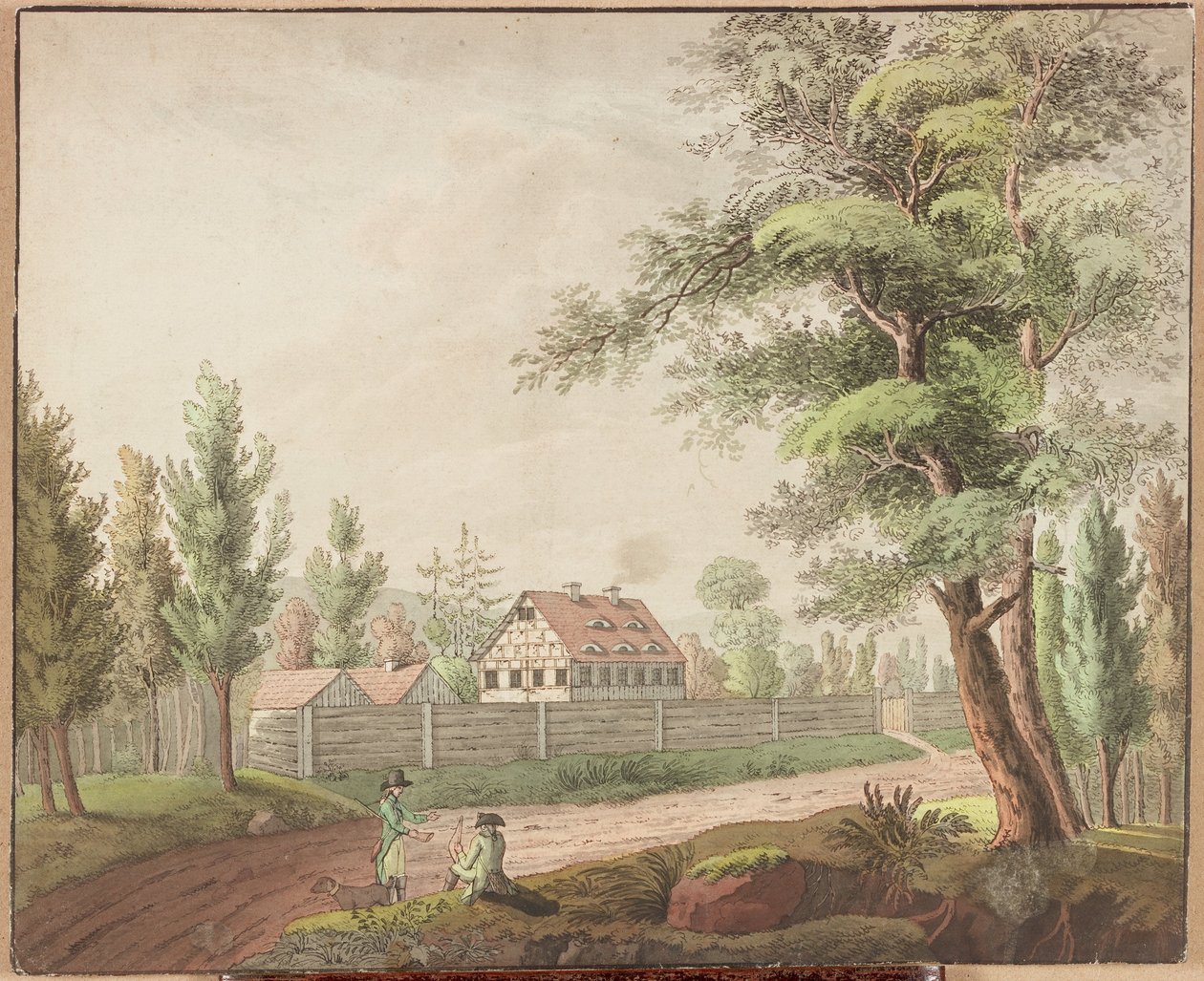 Tájkép (toll, tinta és akvarell a kártyán) alkotó: Samuel Hieronymous Grimm
