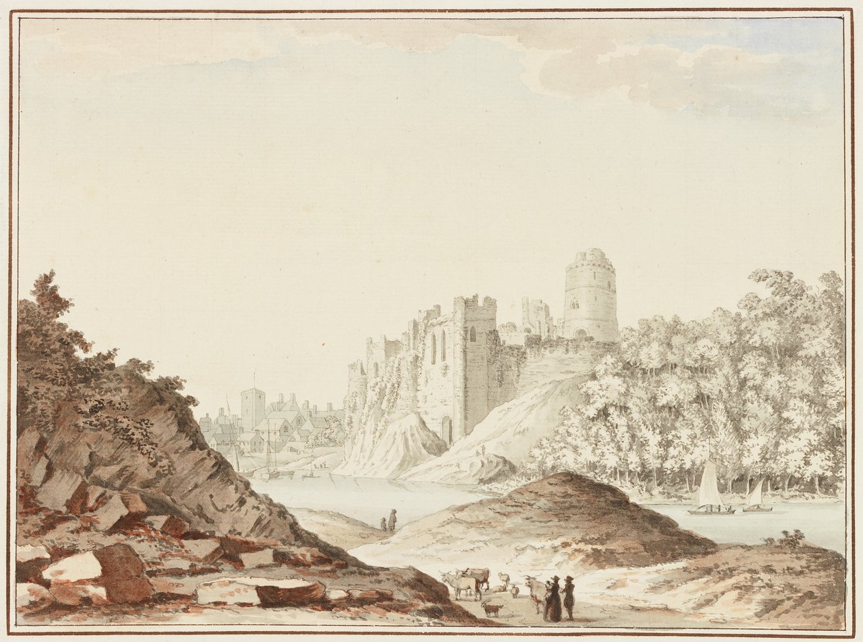 Pembroke kastély (wc szőtt papíron) alkotó: Samuel Hieronymous Grimm