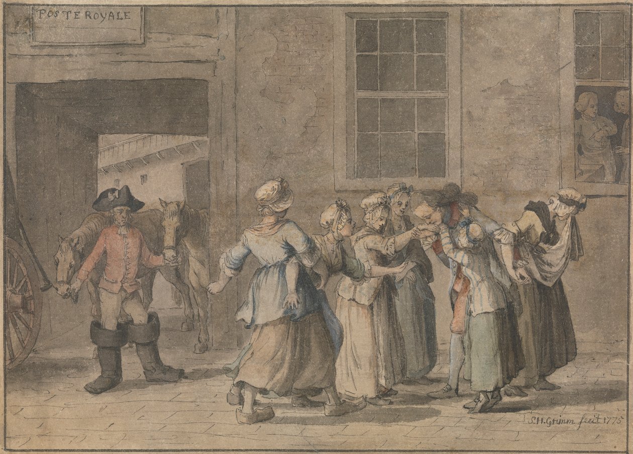 Elindulás egy francia In: Illusztráció Sterne szentimentális utazásához alkotó: Samuel Hieronymus Grimm