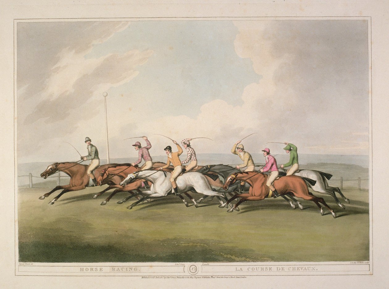 Lóversenyek Orme brit terepsport-nyomtatványok gyűjteményéből, 1807 alkotó: Samuel Howett