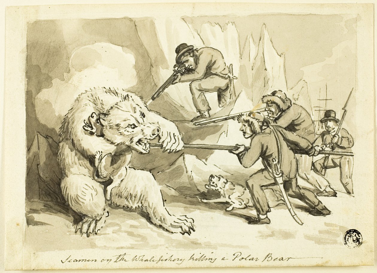 Tengerészek a bálnahalászaton, jegesmedvét megölve (recto); Shell (fordítva) alkotó: Samuel Howett
