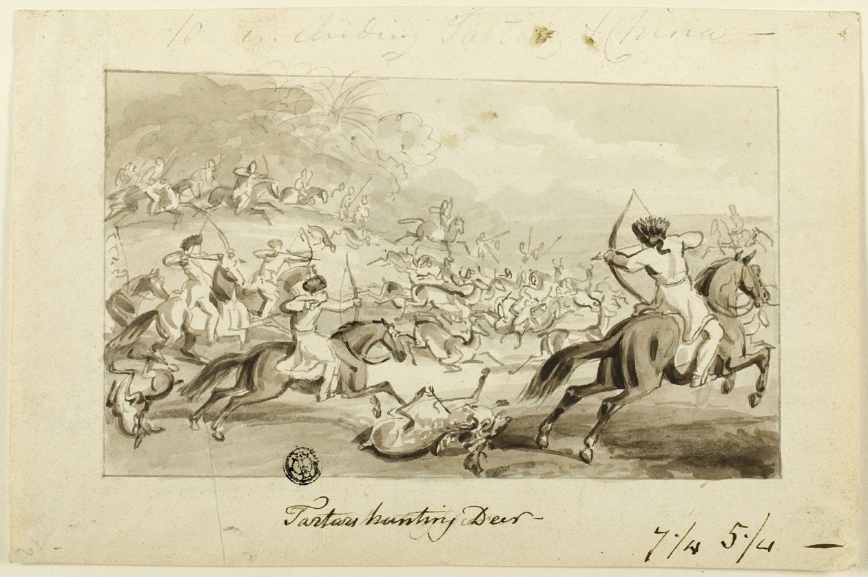 Szarvasra vadászó tatárok (recto); Shell (fordítva) alkotó: Samuel Howett