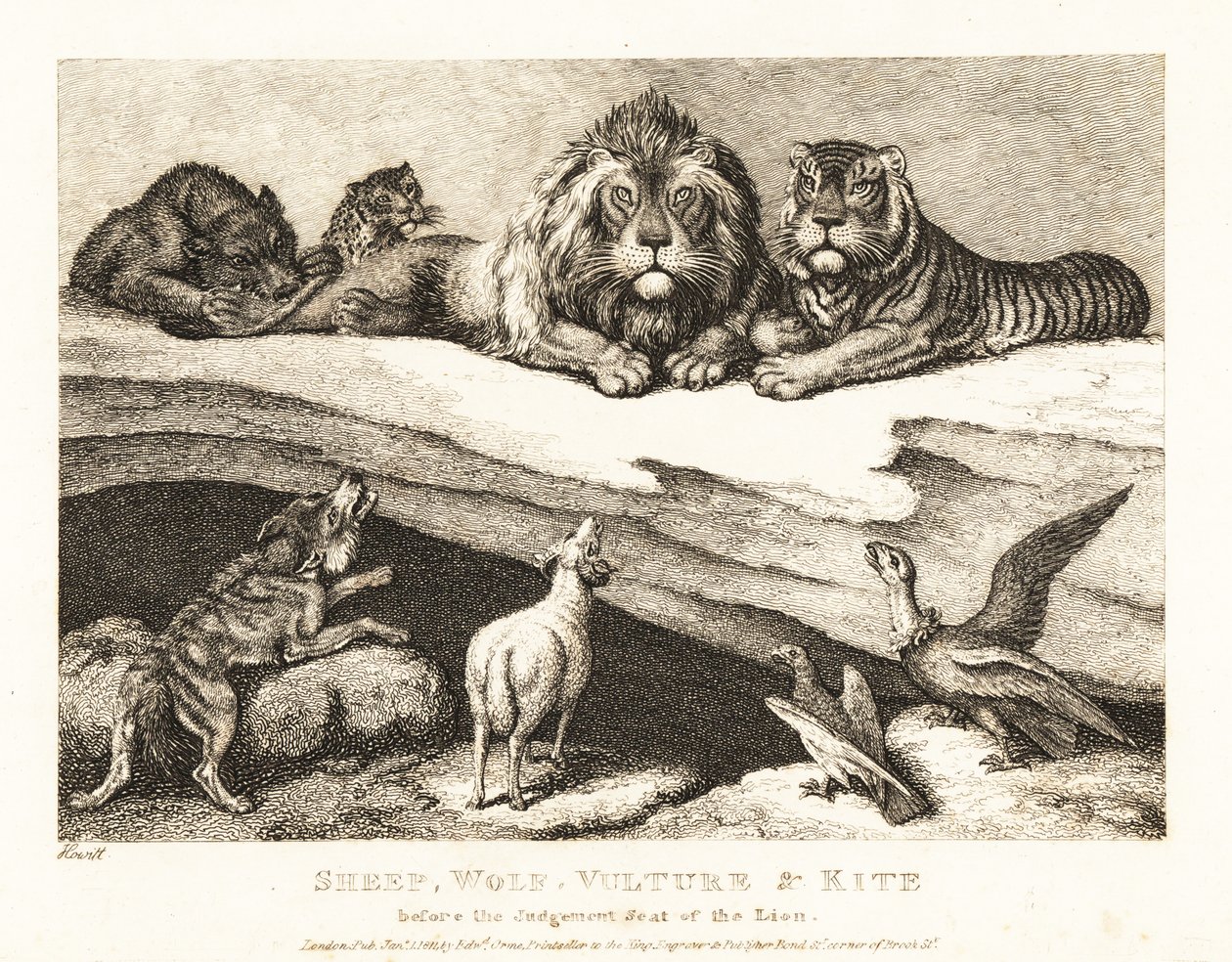 Állatok közötti bírósági ügy, oroszlán és tigris bíróként. 1811 (rézkarc) alkotó: Samuel Howitt