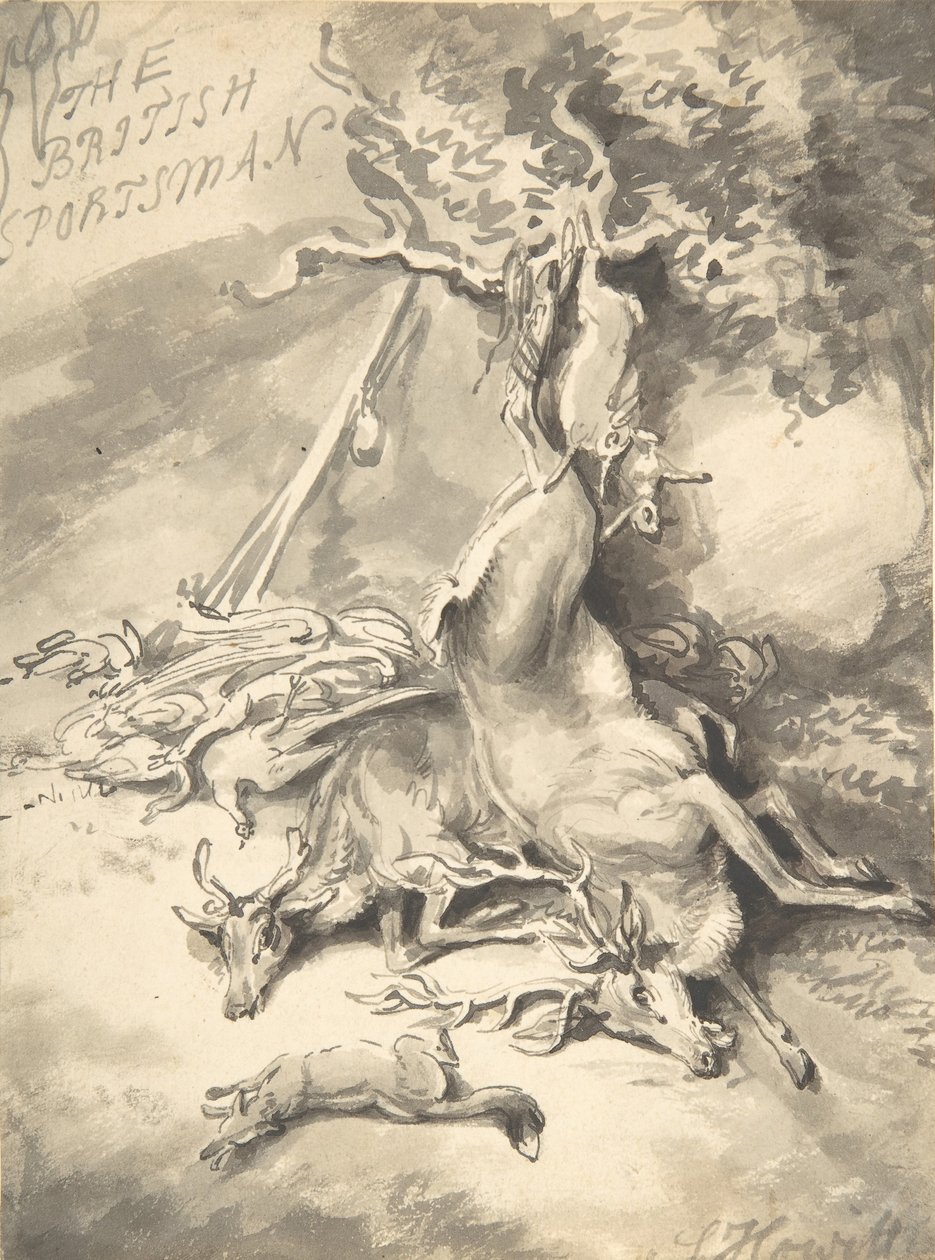Tervezés a The British Sportsman frontispiece számára, kb. 1812. alkotó: Samuel Howitt