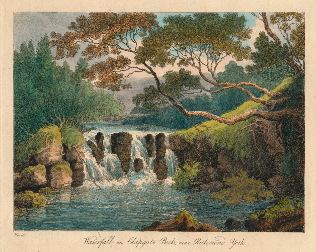 Vízesés a Clapgate Beck-en, Richmond közelében, York államban, 18. század vége – 19. század eleje. alkotó: Samuel Howitt