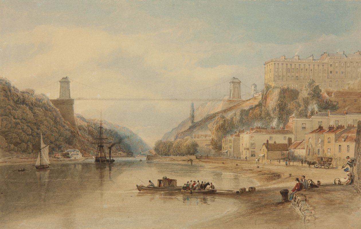 A javasolt függőhíd a Ronham Ferryről, c. 1836 alkotó: Samuel Jackson