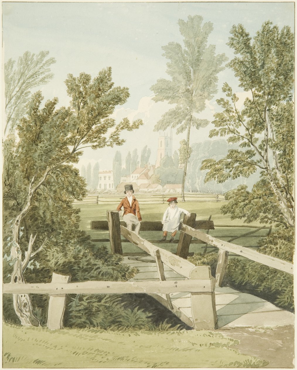 Két fiú egy lopáson Brislington Brook-ban, 1824 körül (ceruza és akvarell papíron) alkotó: Samuel Jackson
