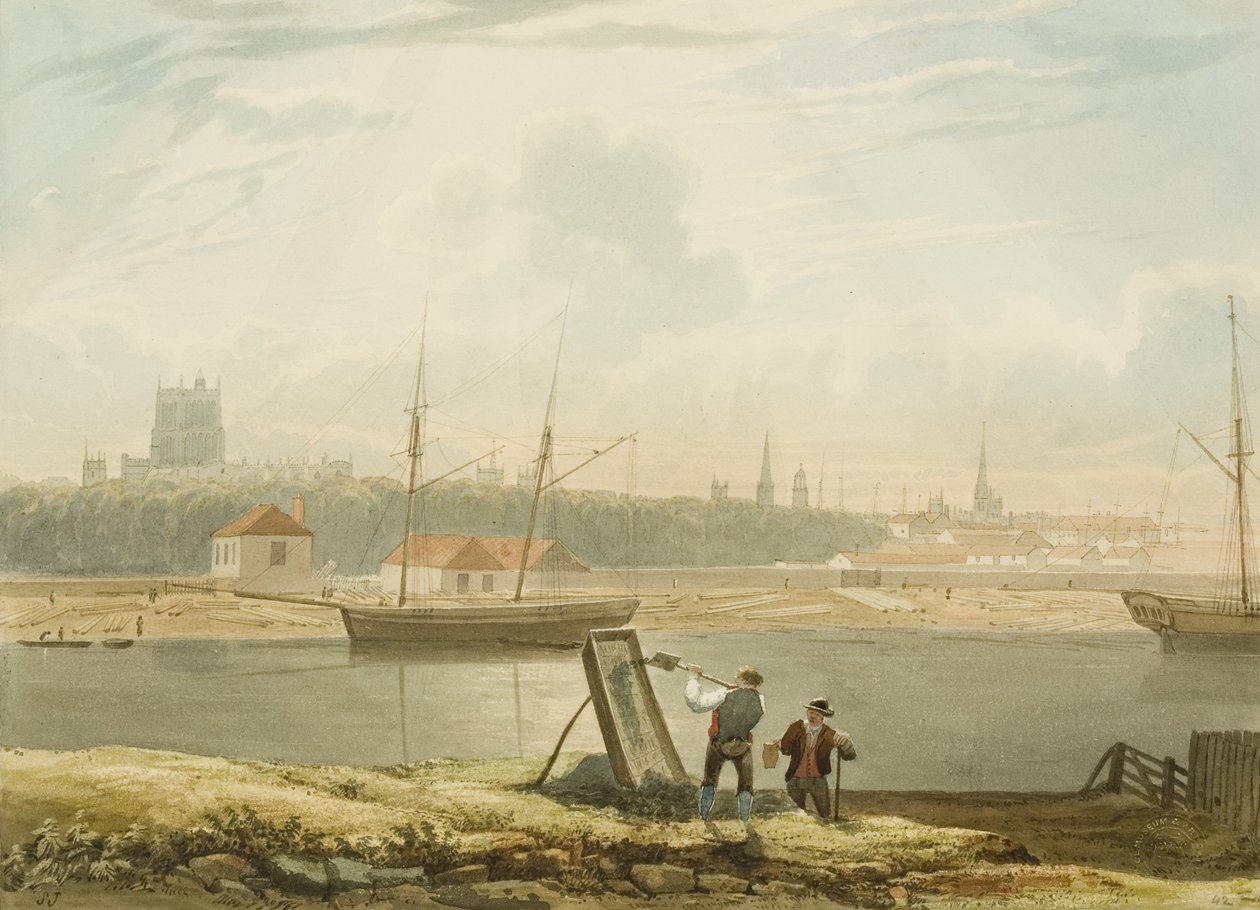Kilátás az úszó kikötőre a székesegyházzal és a városi templomokkal, c. 1825 alkotó: Samuel Jackson