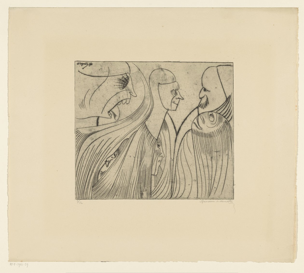 Alakcsoport és arc kinyújtott nyelvvel alkotó: Samuel Jessurun de Mesquita (signed by artist)