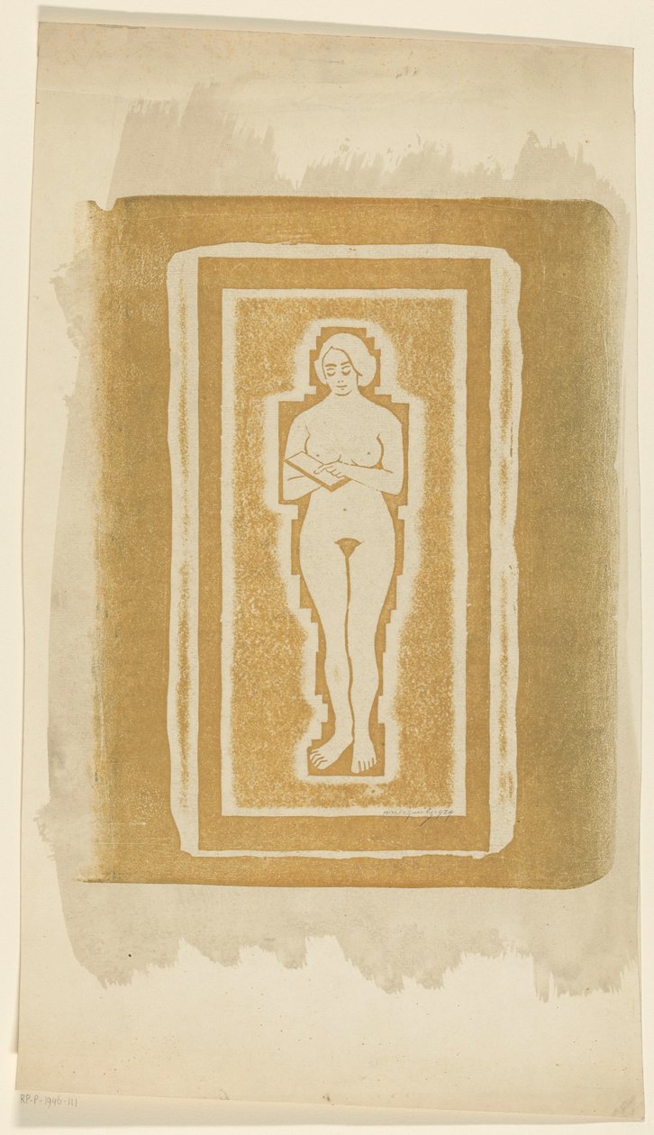 Akt könyvvel vagy kőlappal a kezében alkotó: Samuel Jessurun de Mesquita (signed by artist)