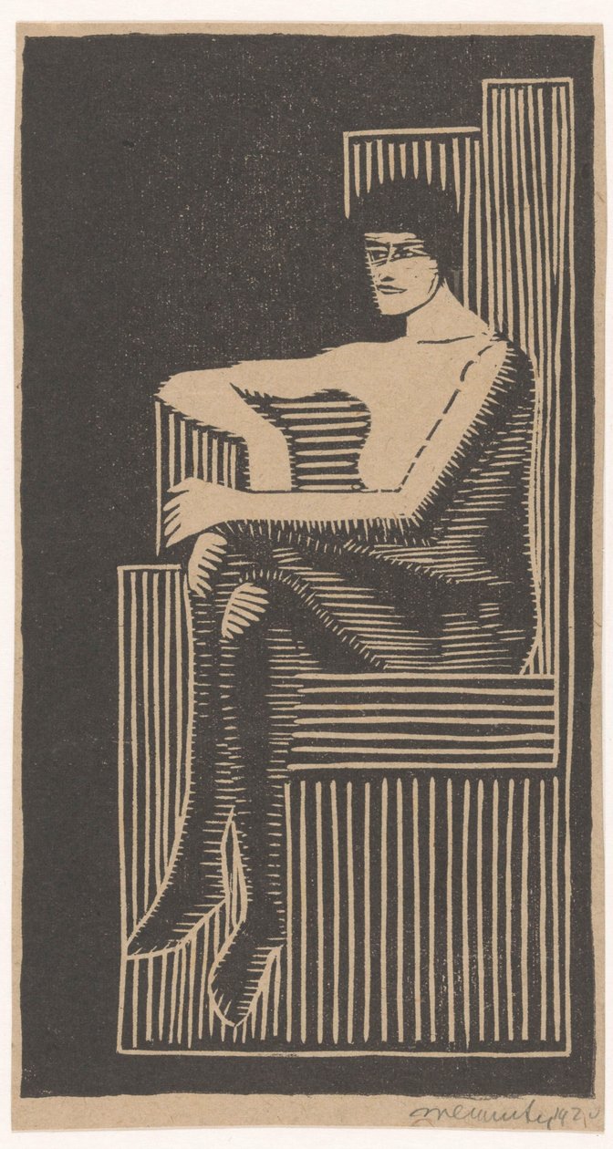 Meztelenül ülve geometrikus székben alkotó: Samuel Jessurun de Mesquita (signed by artist)