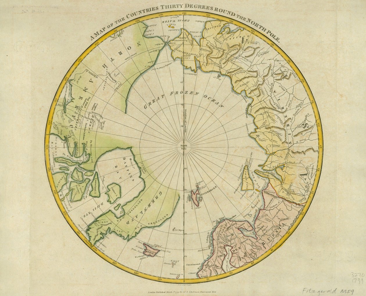 Az Északi-sark körüli országok harminc fokos térképe, Clement Cruttwell (1743-1808) „Atlas to Cromwell