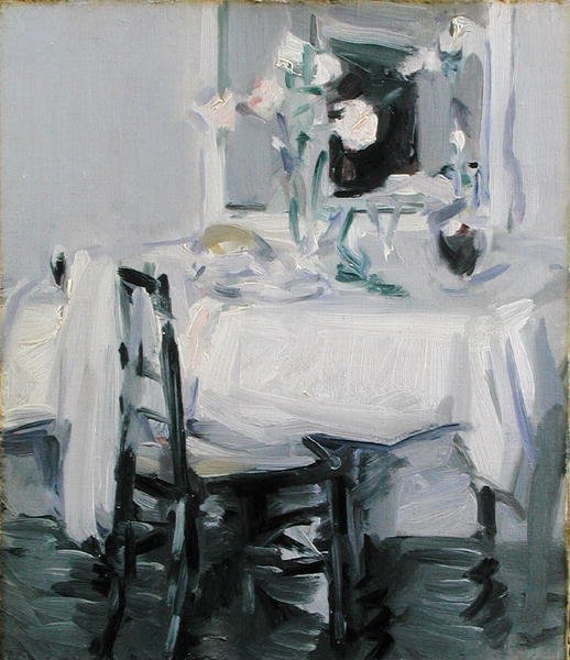 Belső tér rózsákkal vázában az asztalon (olaj, vászon) alkotó: Samuel John Peploe